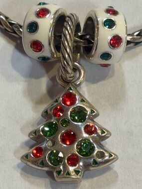 🎄Brighton Christmas Tree SWAROVSKI CRYSTAL SILVER Heart Charm Bracelet!